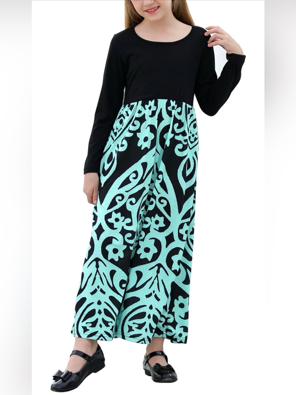 Gorlya Black and Teal Patterned Dress
